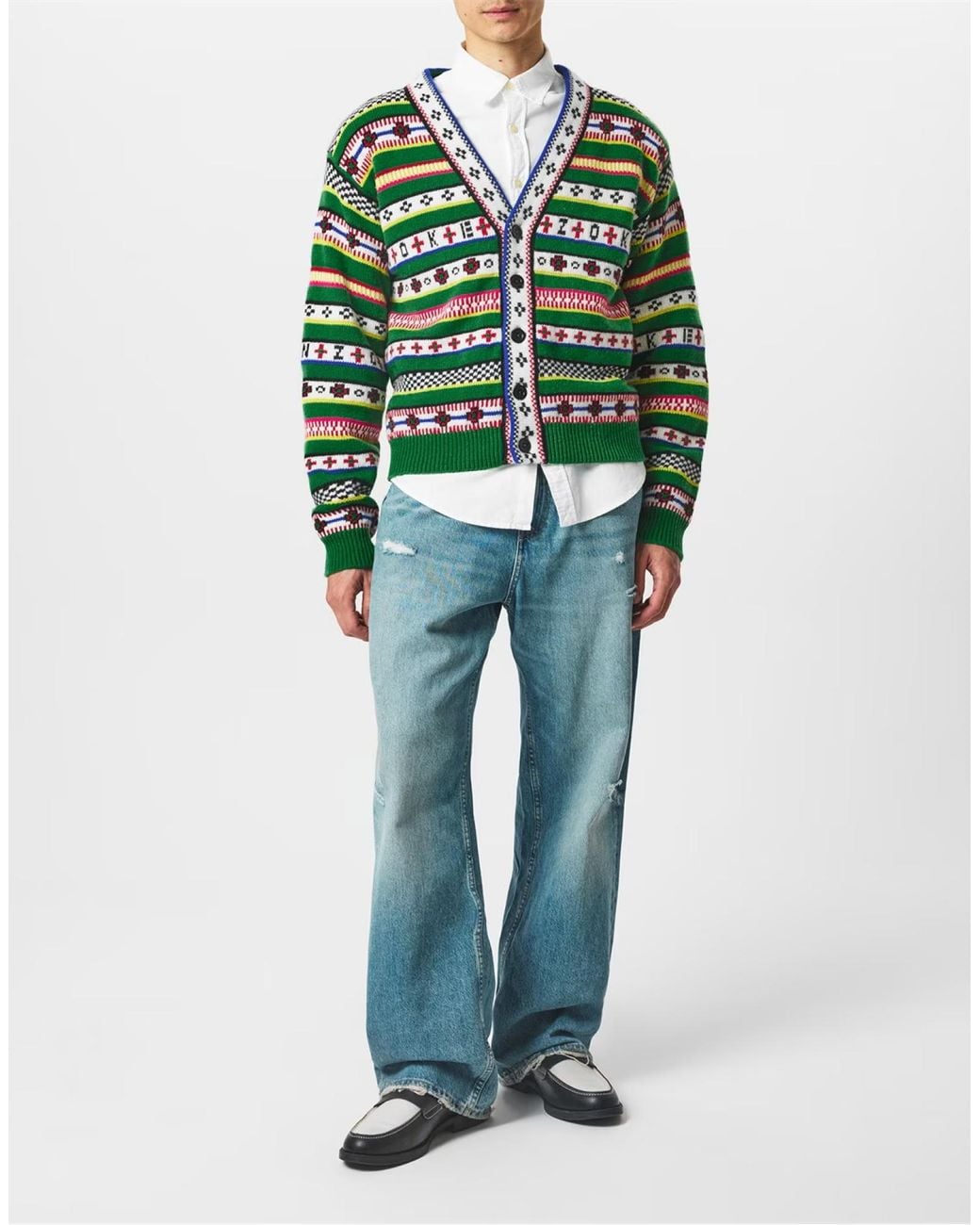 KENZO Green Fairisle Jacquard Cardigan Clothing Knitwear for men
