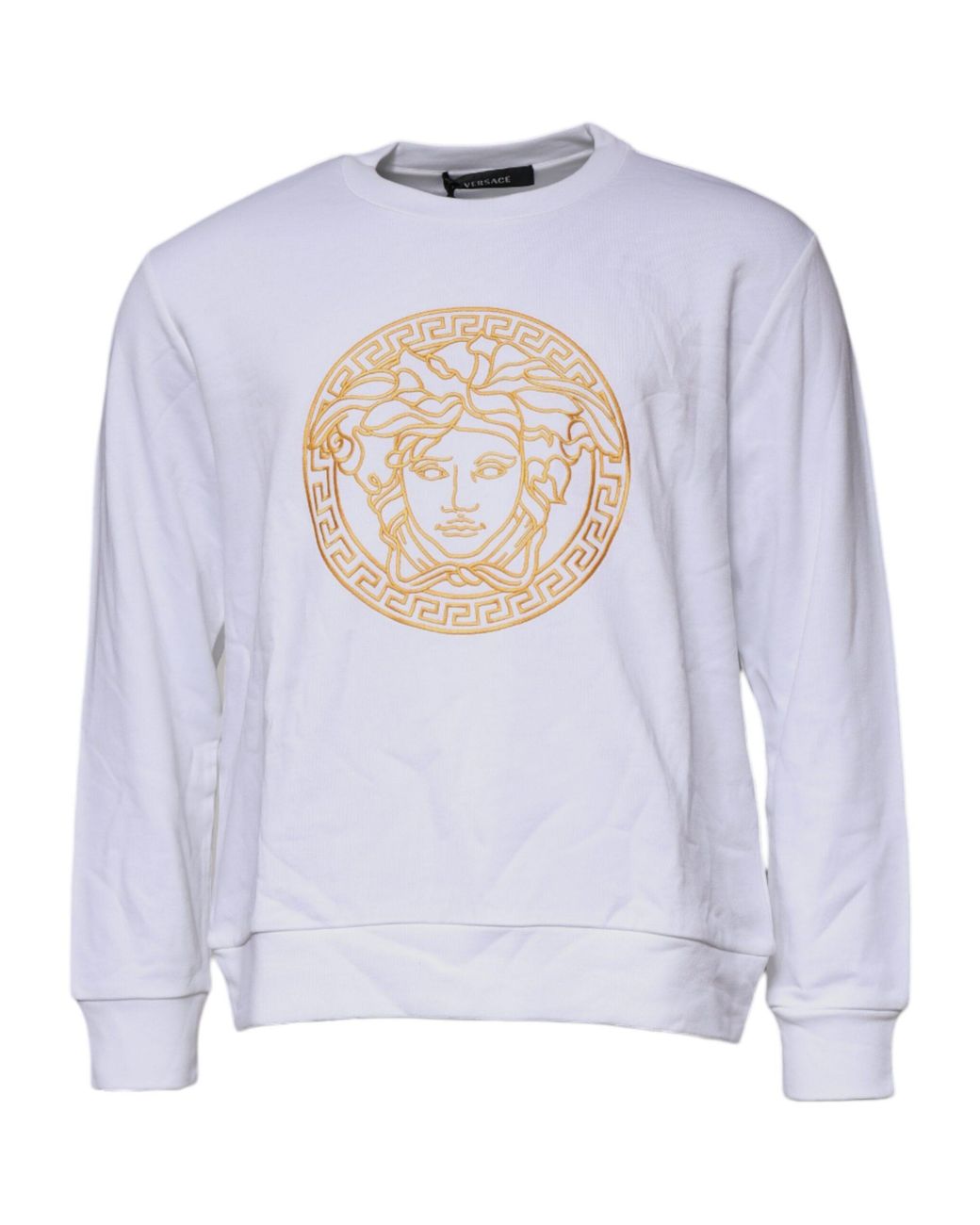 Versace White Medusa Embroidery Crew Neck Pullover Sweater for men