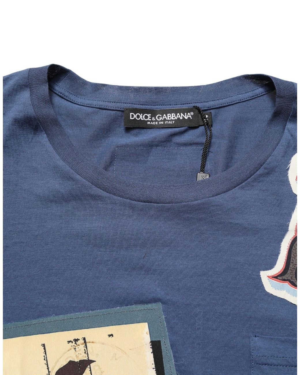 Dolce & Gabbana Blue Dolce & Gabbana Logo-Embroidered Cotton-Silk Blend T-Shirt for men