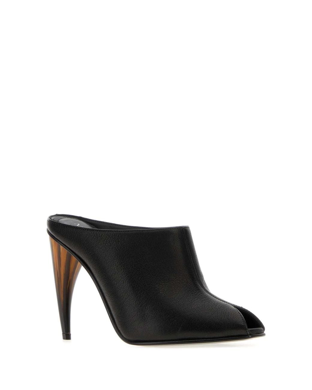 McQueen Black Leather Mules