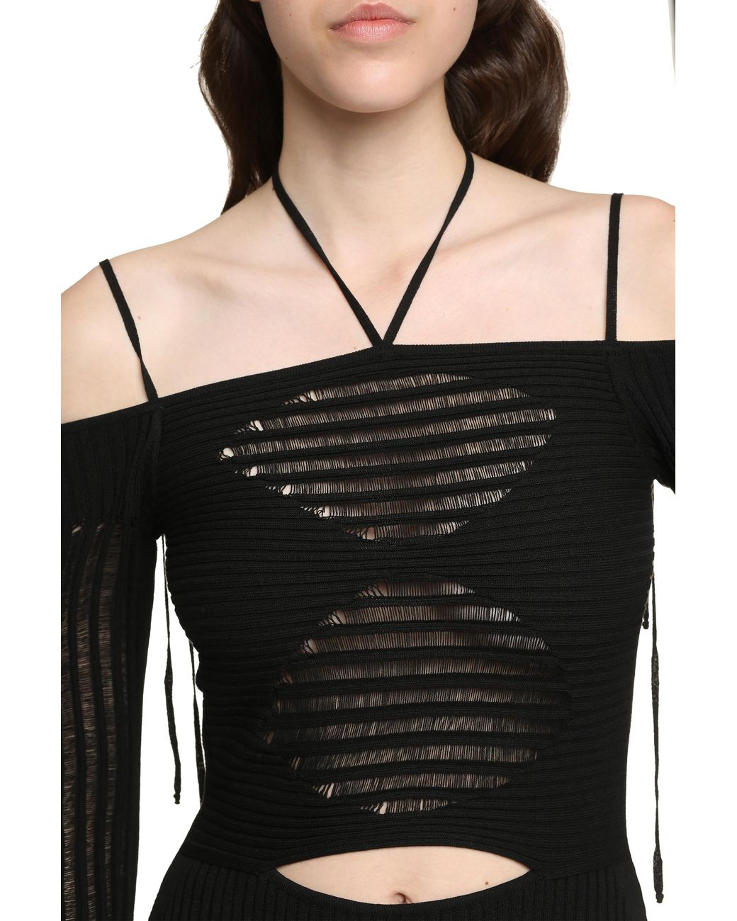ANDREADAMO Black Ribbed Knit Dress Viscose