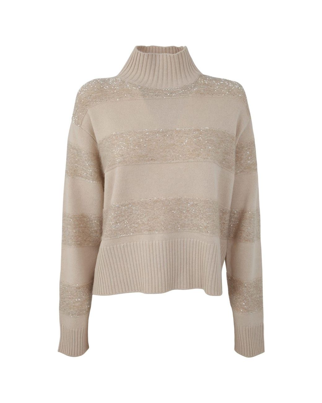 Brunello Cucinelli Natural Wool Silk Blend Turtleneck Sweater Clothing