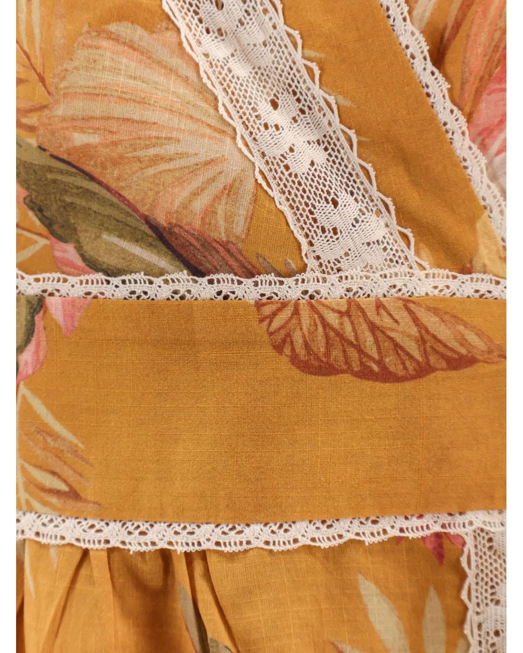 Zimmermann Natural Frill Cotton Short Dress With Floral Print