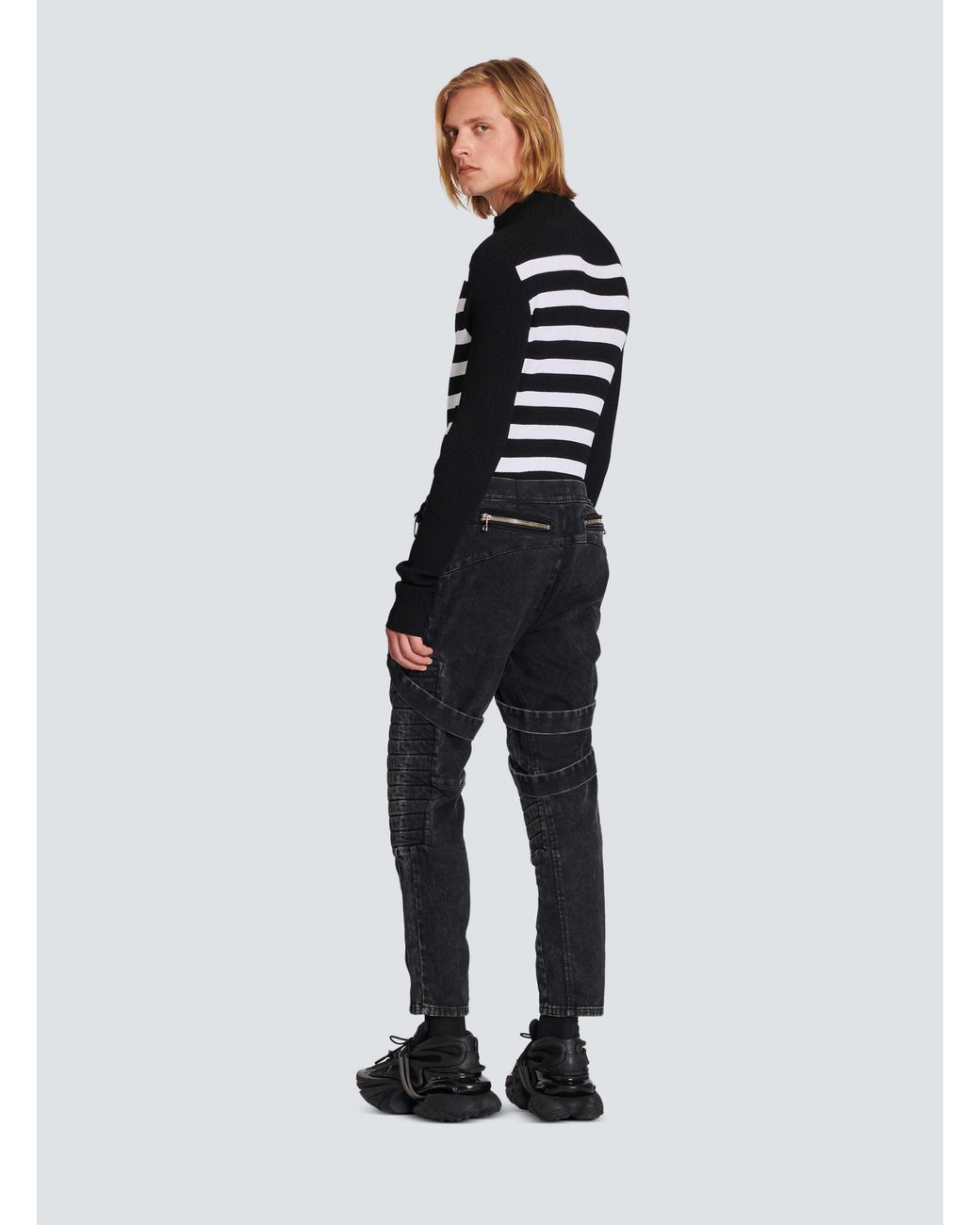 Balmain Blue Acid Wash Denim Pants With Straps for men