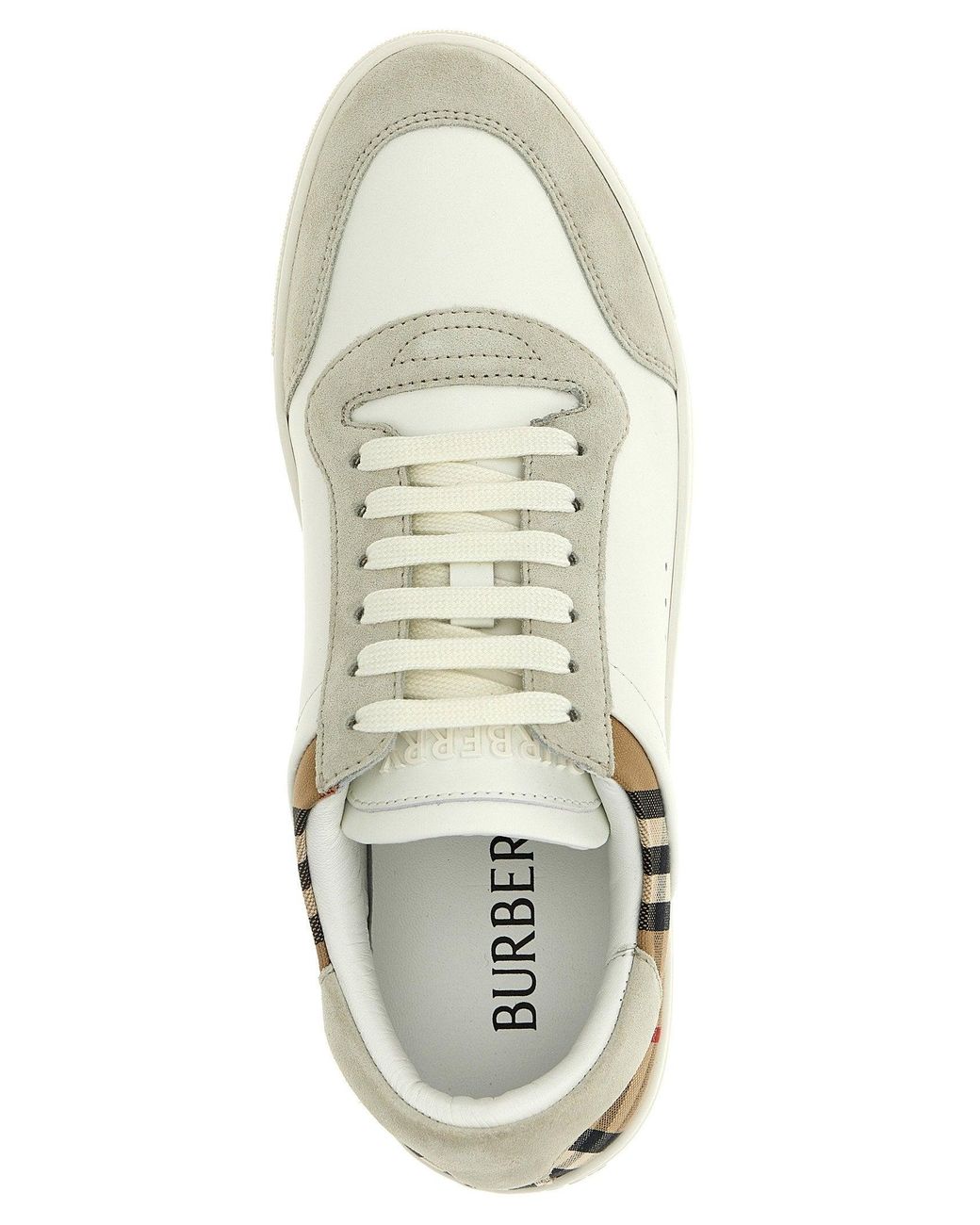 Burberry Check-Print Leather And Suede Sneaker in White for Men | Lyst