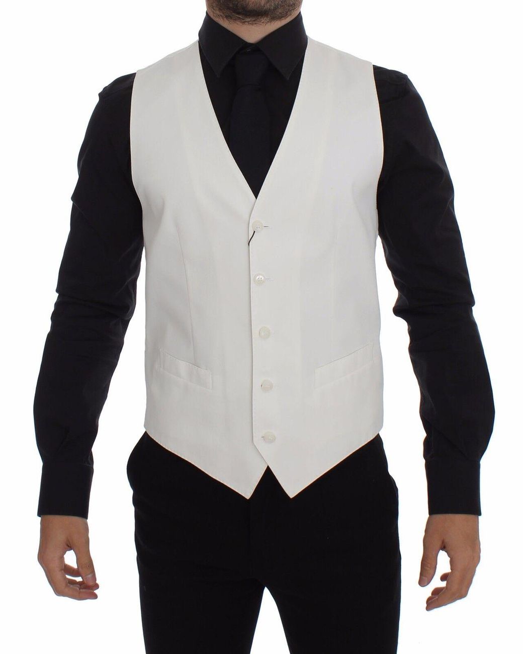 Dolce & Gabbana Black Cotton Silk Blend Dress Vest Blazer for men