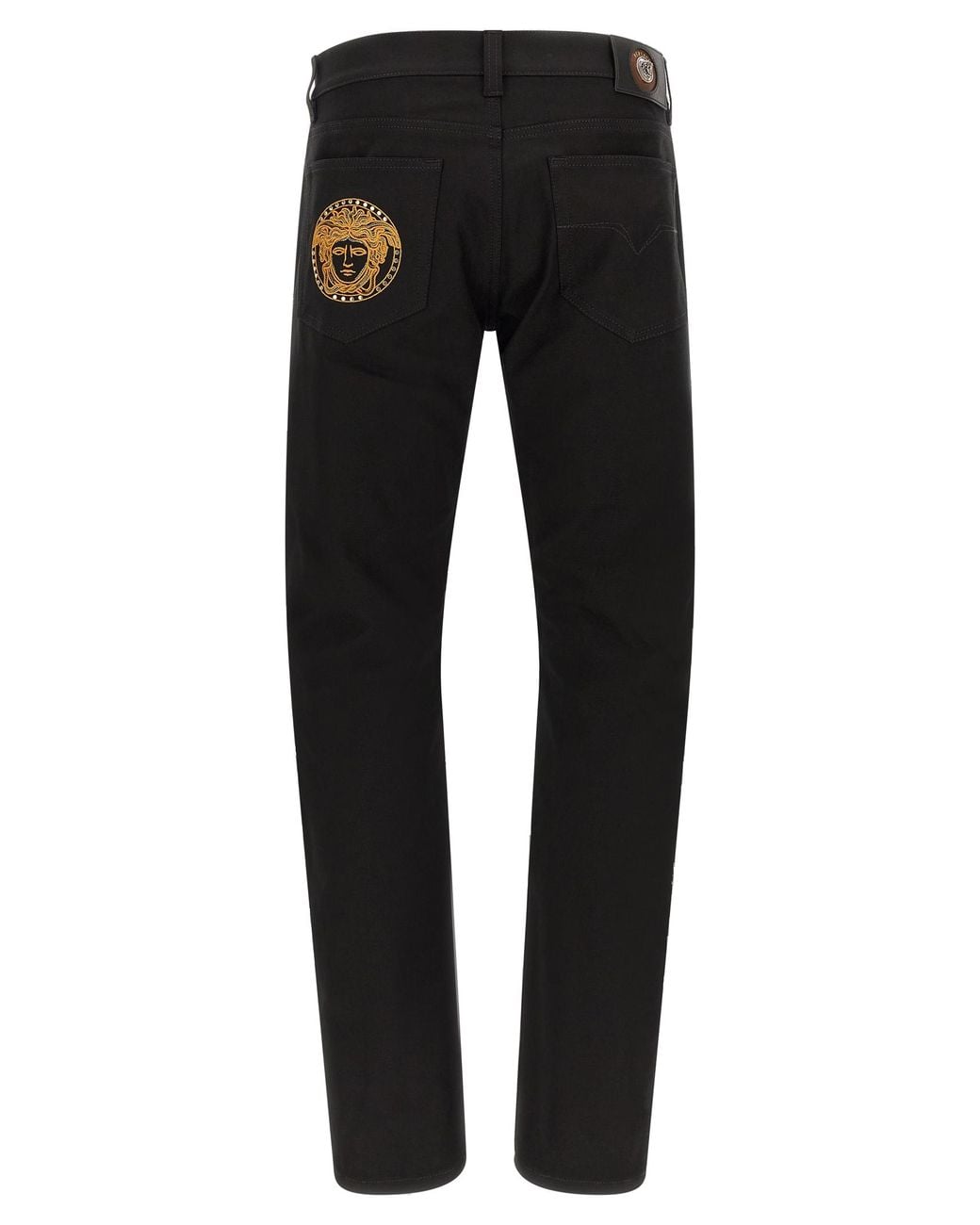 Versace Black Versace-Embellished Cotton Jeans for men