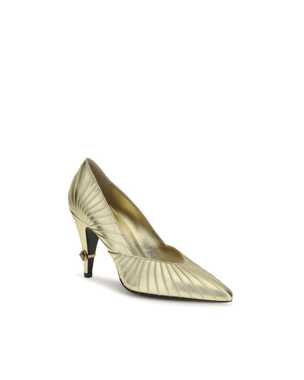 Versace Metallic Gold Calf Leather Bos Taurus High Heel Pumps