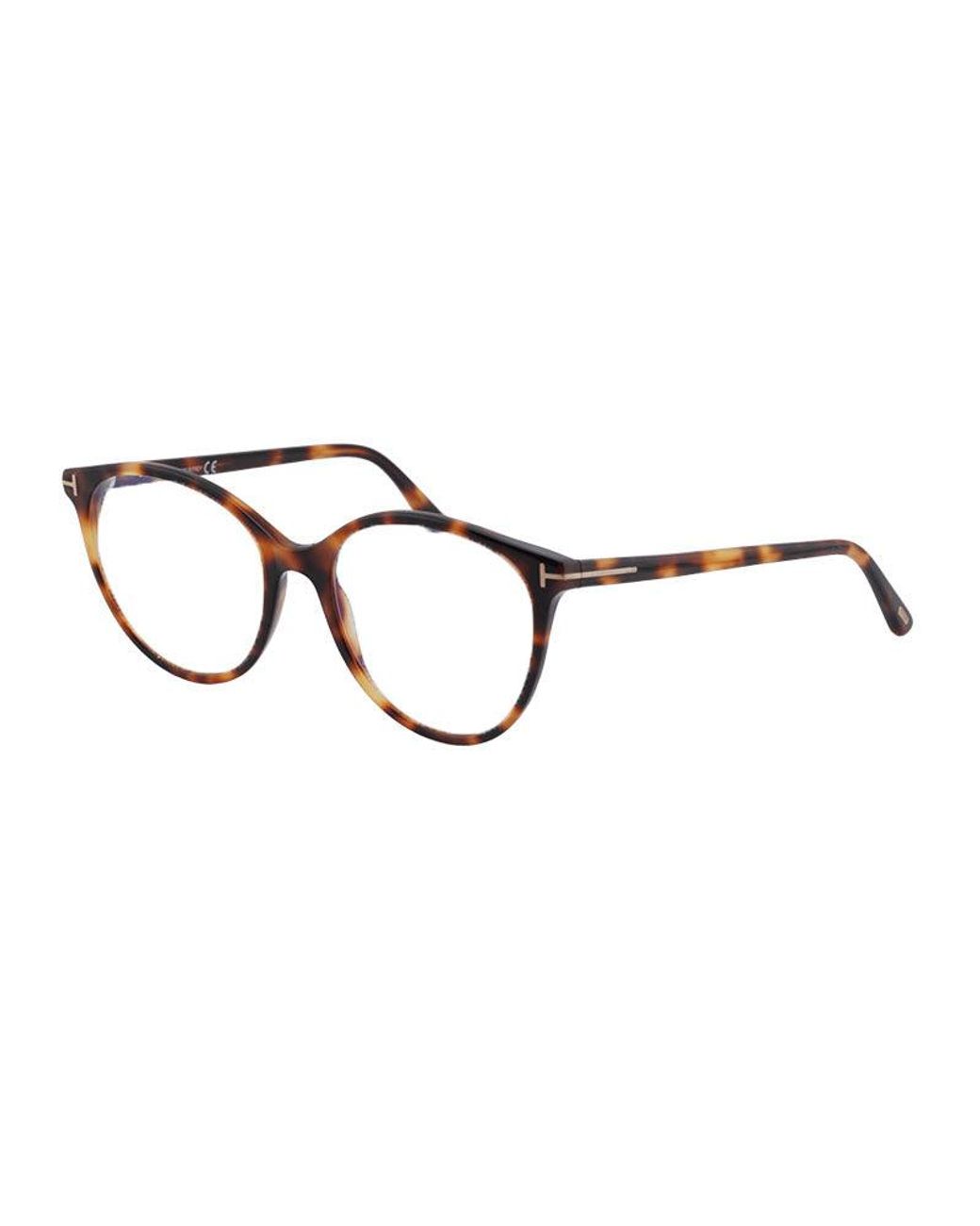 Tom Ford Metallic Eyeglasses Round Full Rim, Havana Frame And Clear Demo Lenses Lens Ft5742-B053