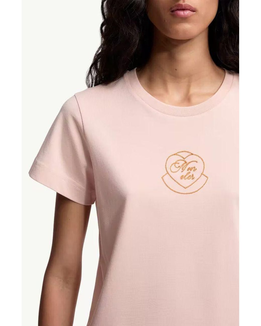 Moncler Pink Moncler Heart Logo-Embroidered Cotton T-Shirt