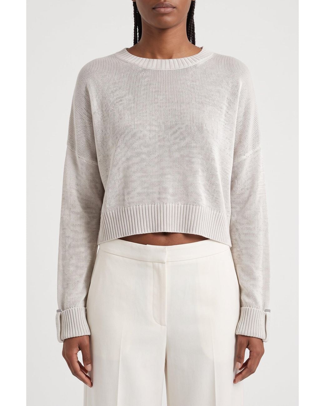 Brunello Cucinelli White Light Relaxed Sweater