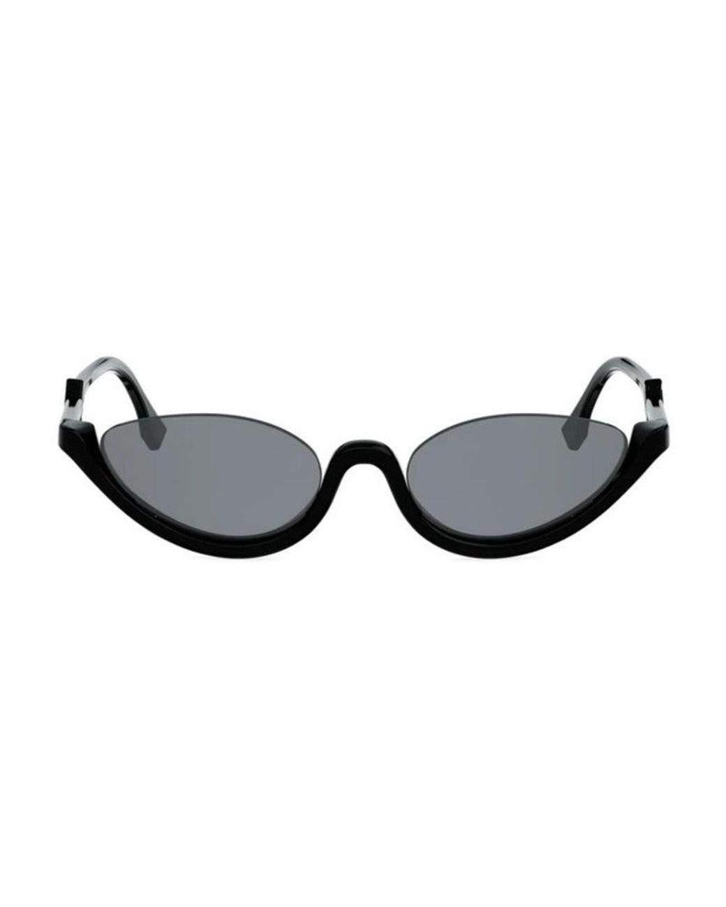 Fendi Black Sunglasses Cat Eye Semi Rim, Shiny Frame And Smoke Lens Fe40178U01A