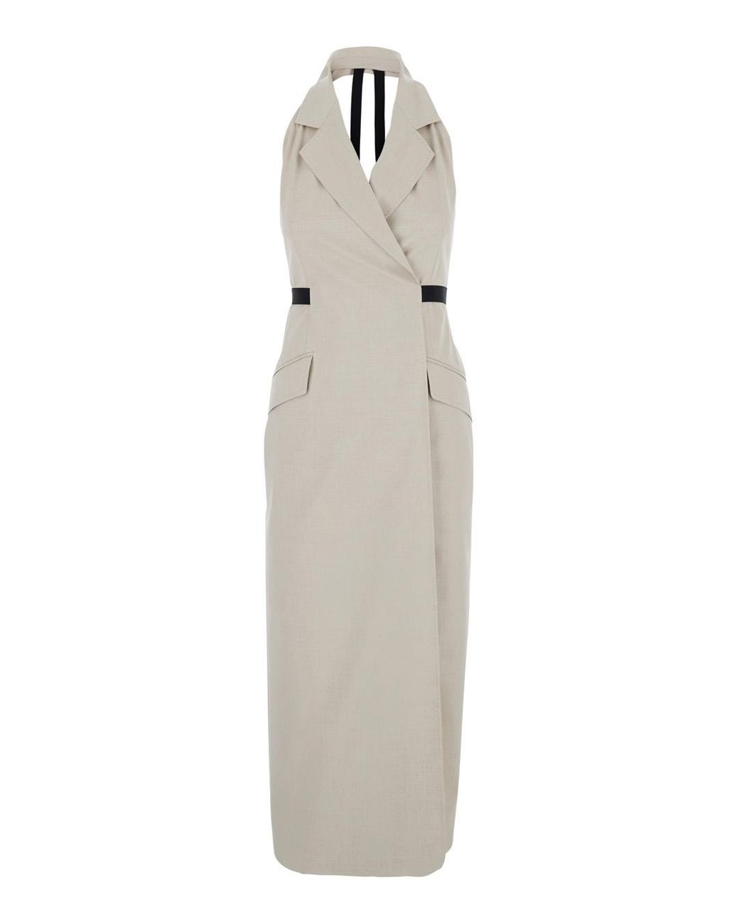 Max Mara White Dress With Notched Lapels And Open Back — Cotton