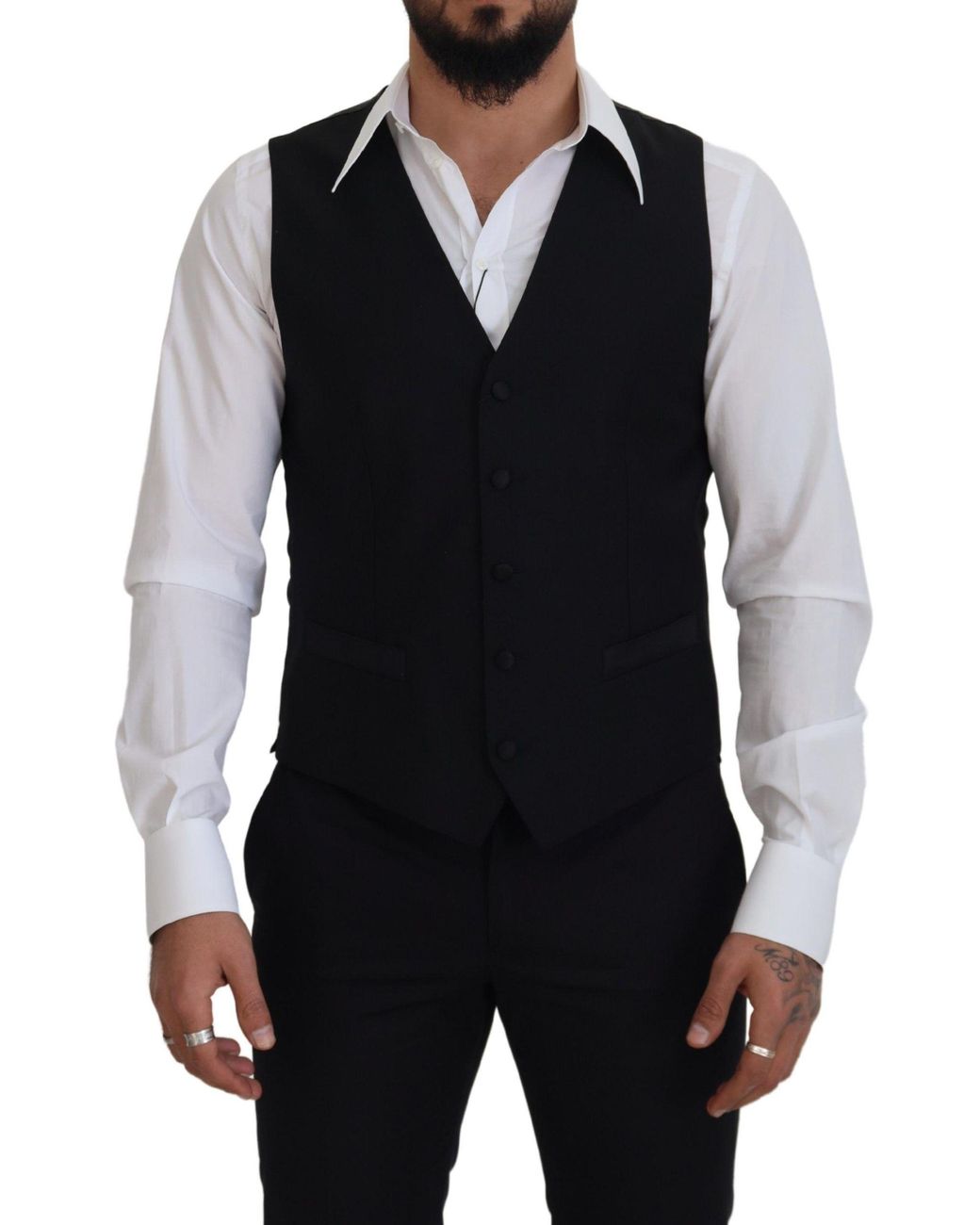Dolce & Gabbana Black Virgin Wool Waistcoat Formal Dress Vest for men