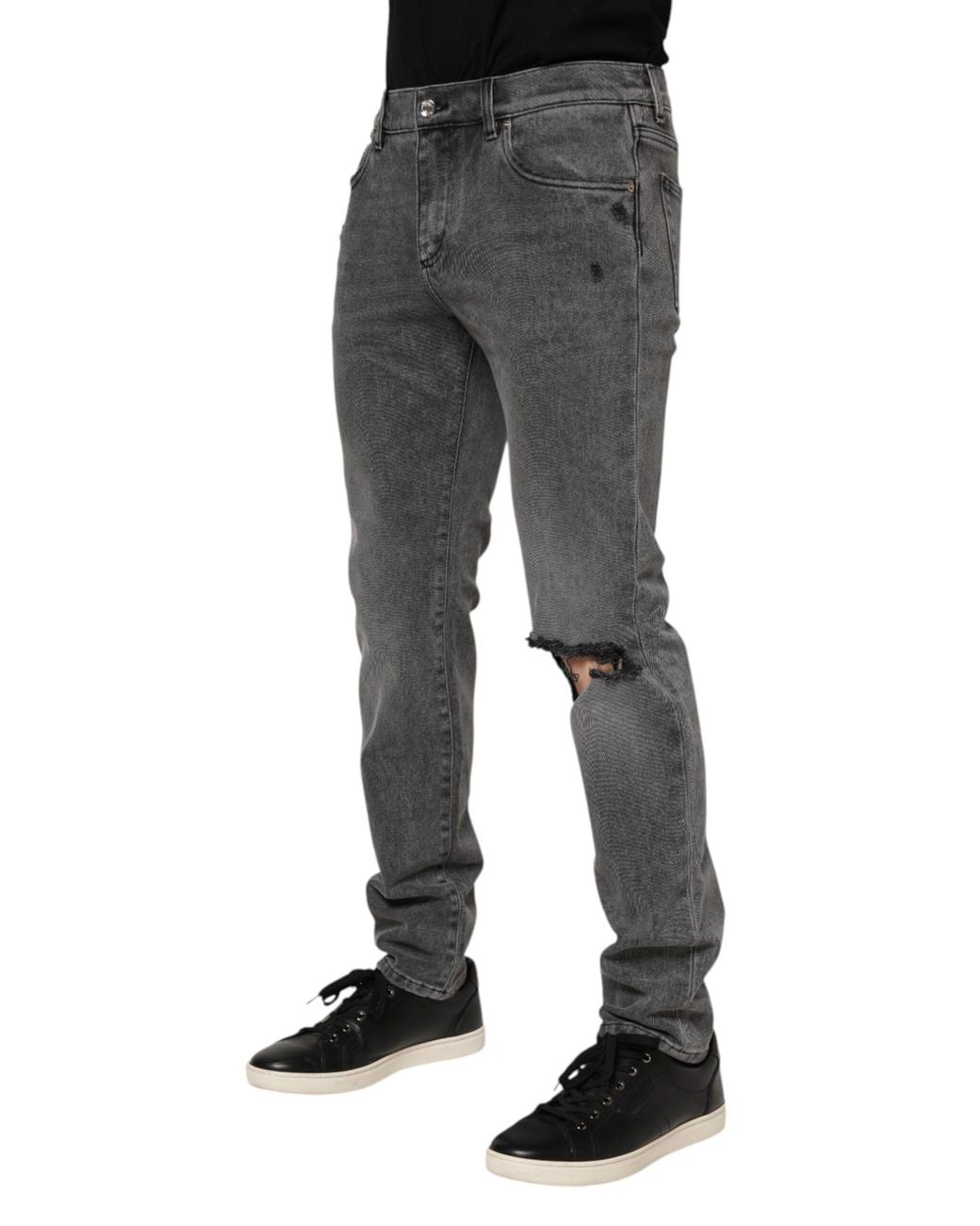 Dolce & Gabbana Gray Ripped Straightleg Jeans for men