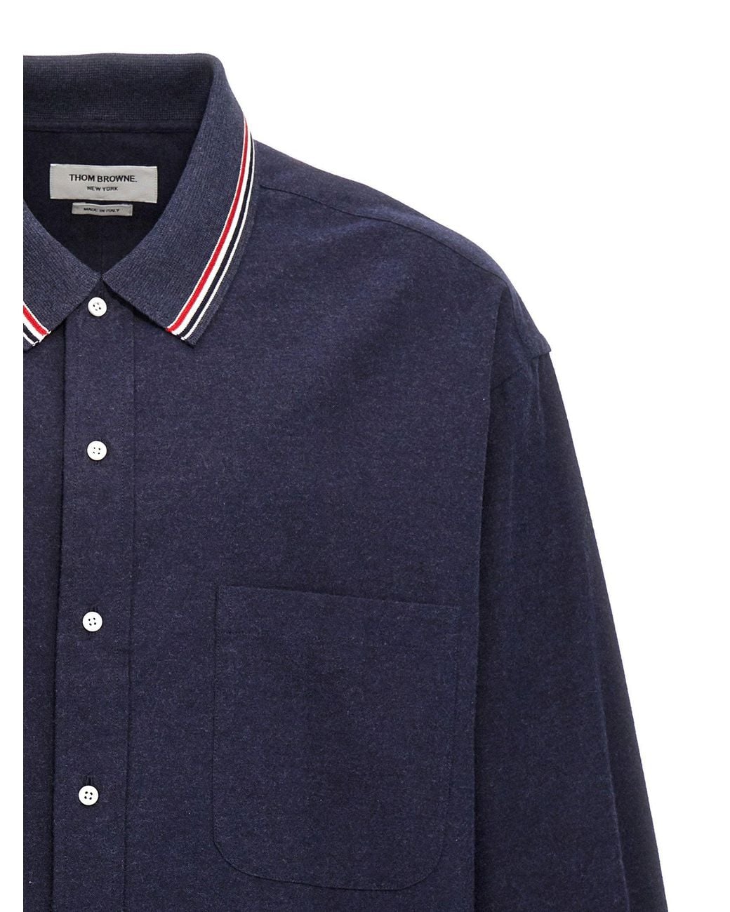 Thom Browne Blue Knit Collar Rwb Shirt for men
