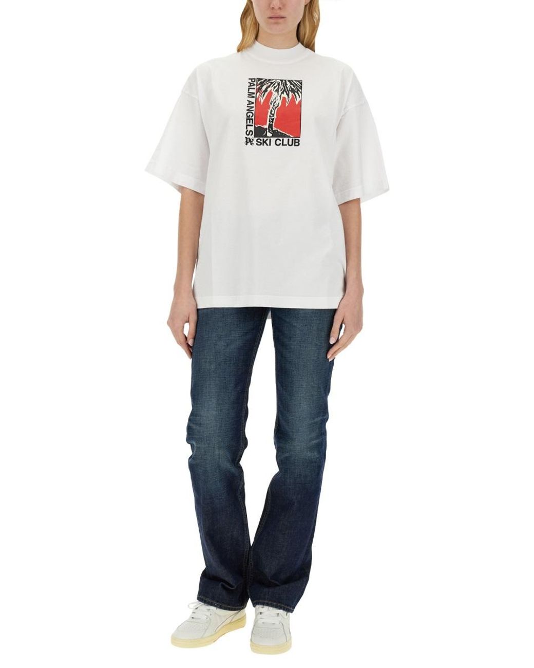 Palm Angels White Palm Angels Logo-Embroidered Cotton T-Shirt