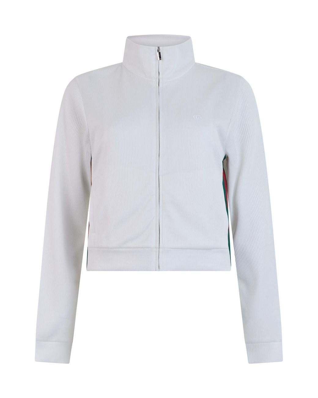 Gucci White Zip Hoodie Cotton Ribbed Jersey Sweatshirts