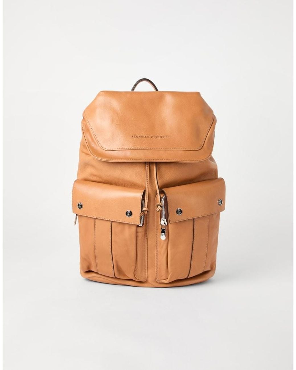 Brunello Cucinelli Natural Leather Flap Backpack for men