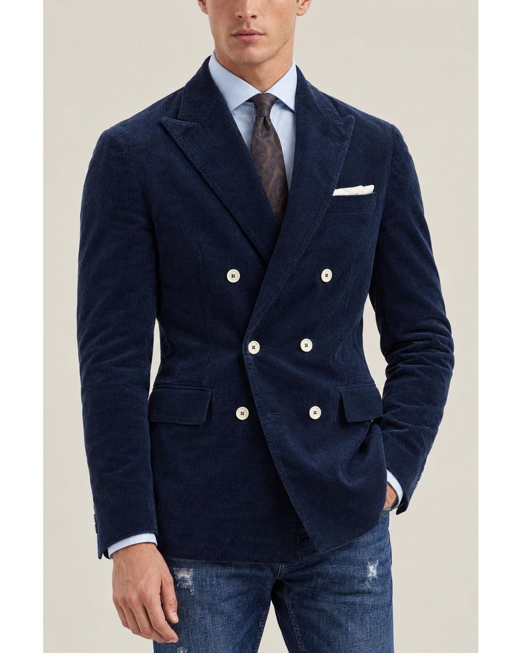 Brunello Cucinelli Blue Ink Wool Blend Blazer Clothing for men