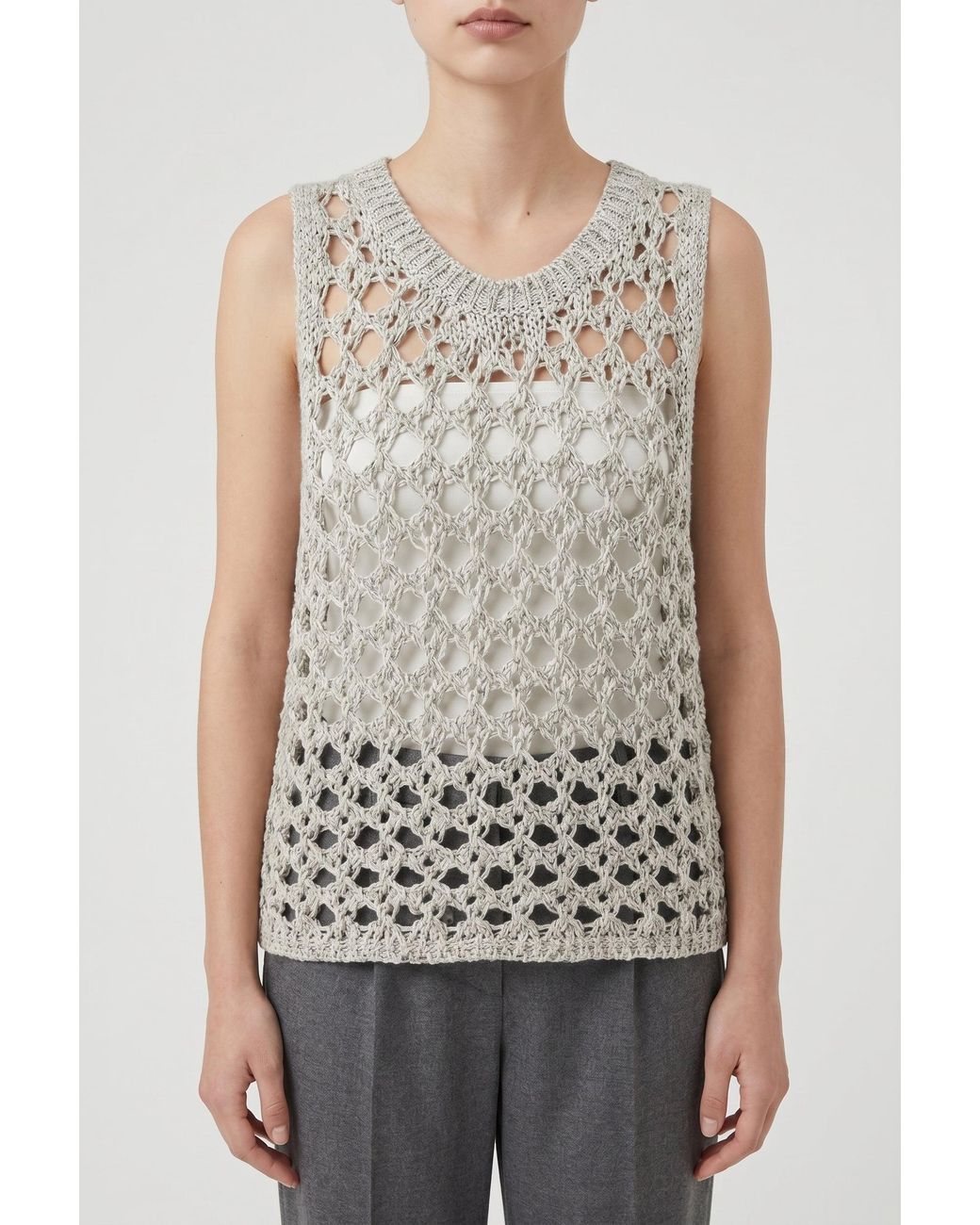 Brunello Cucinelli Gray Light Openwork Knit Sweater