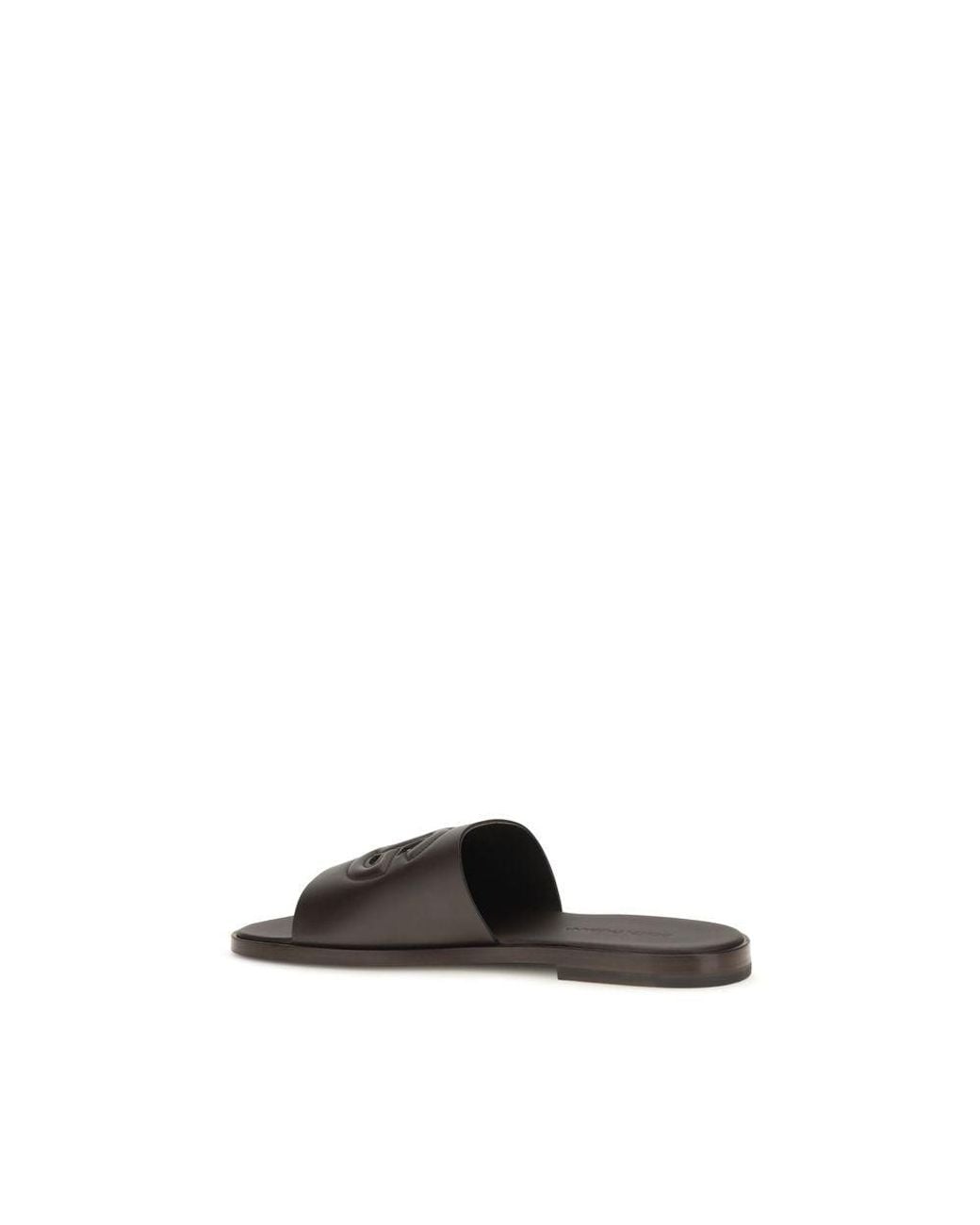 Dolce & Gabbana Brown Dolce & Gabbana Embossed-Logo Calf Leather Sandals for men