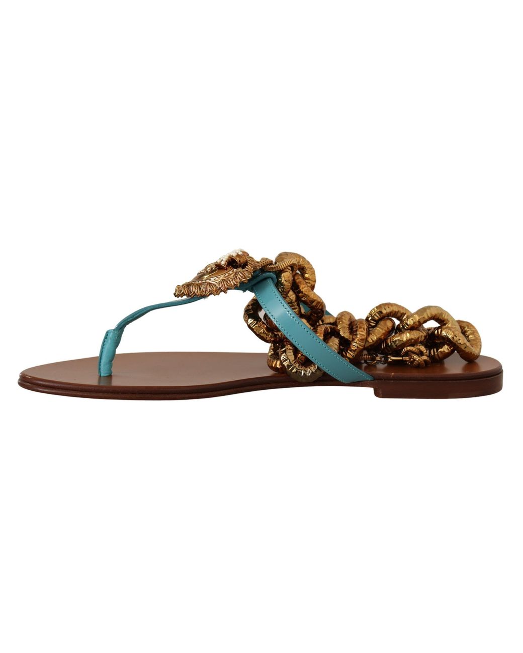 Dolce & Gabbana Blue Leather Devotion Flats Sandals
