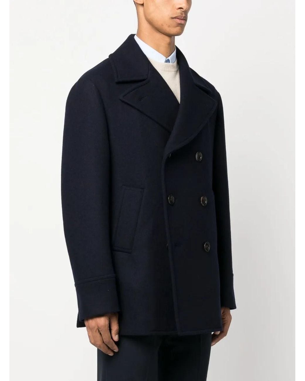 Brunello Cucinelli Blue Wool Pea Jacket Clothing for men