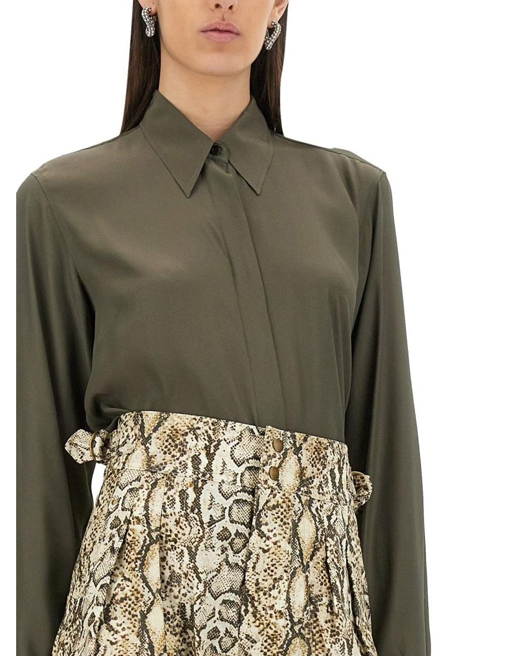 Dries Van Noten Green Dries Van Noten Silk-Blend Satin Shirt