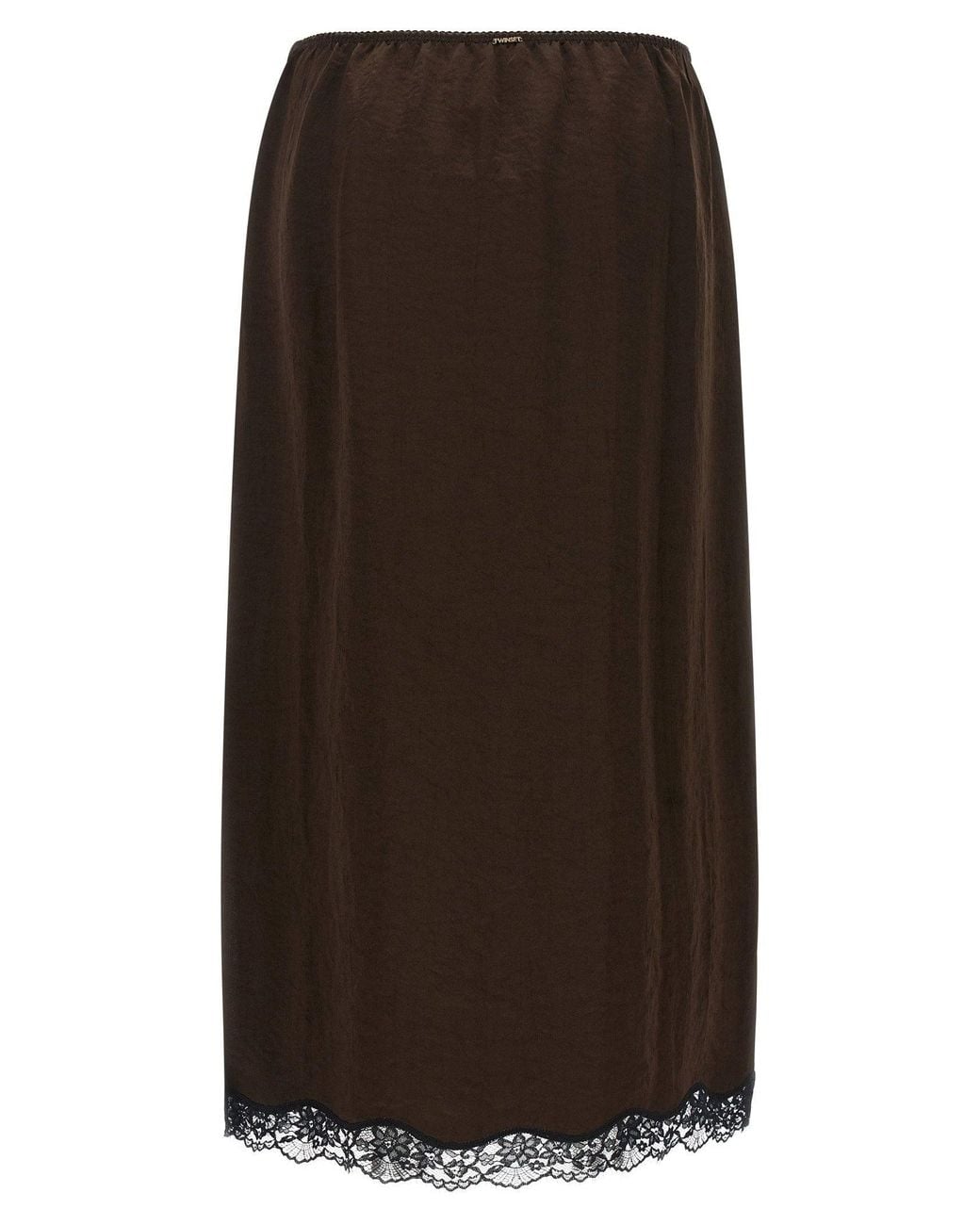 Twinset Brown Froissé Satin With Lace Hem Skirt