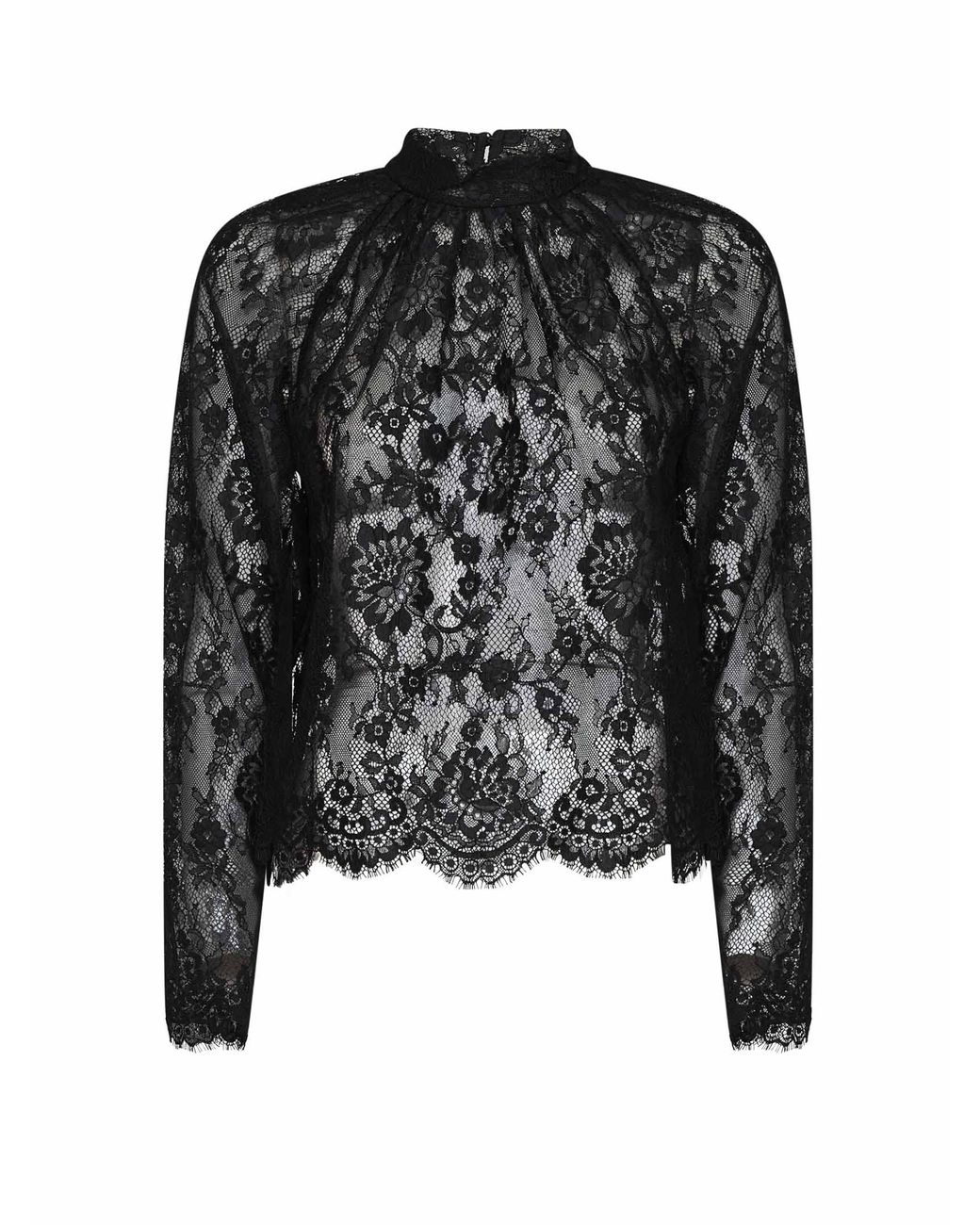 Self-Portrait Black Lace Long-Sleeved Blouse