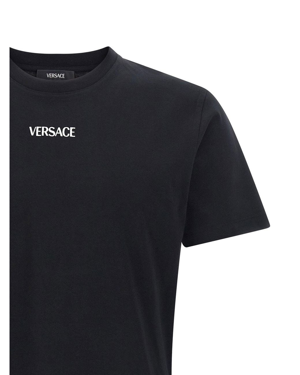 Versace Black Logo-Embroidered Cotton T-Shirt for men