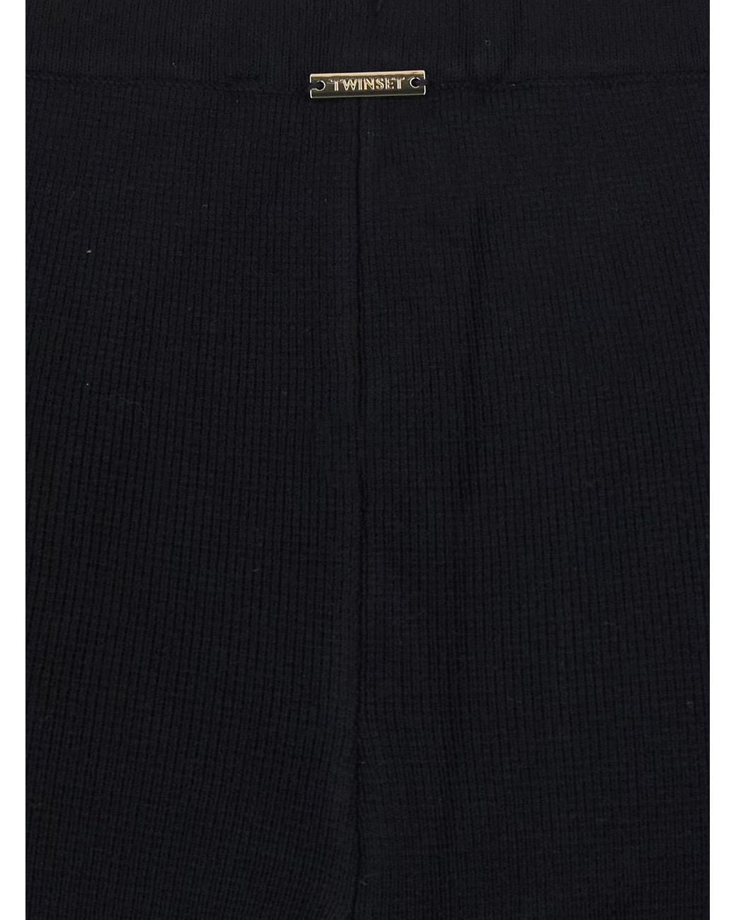 Twinset Black Straight-Leg Pants Tech Fabric Viscose Trousers