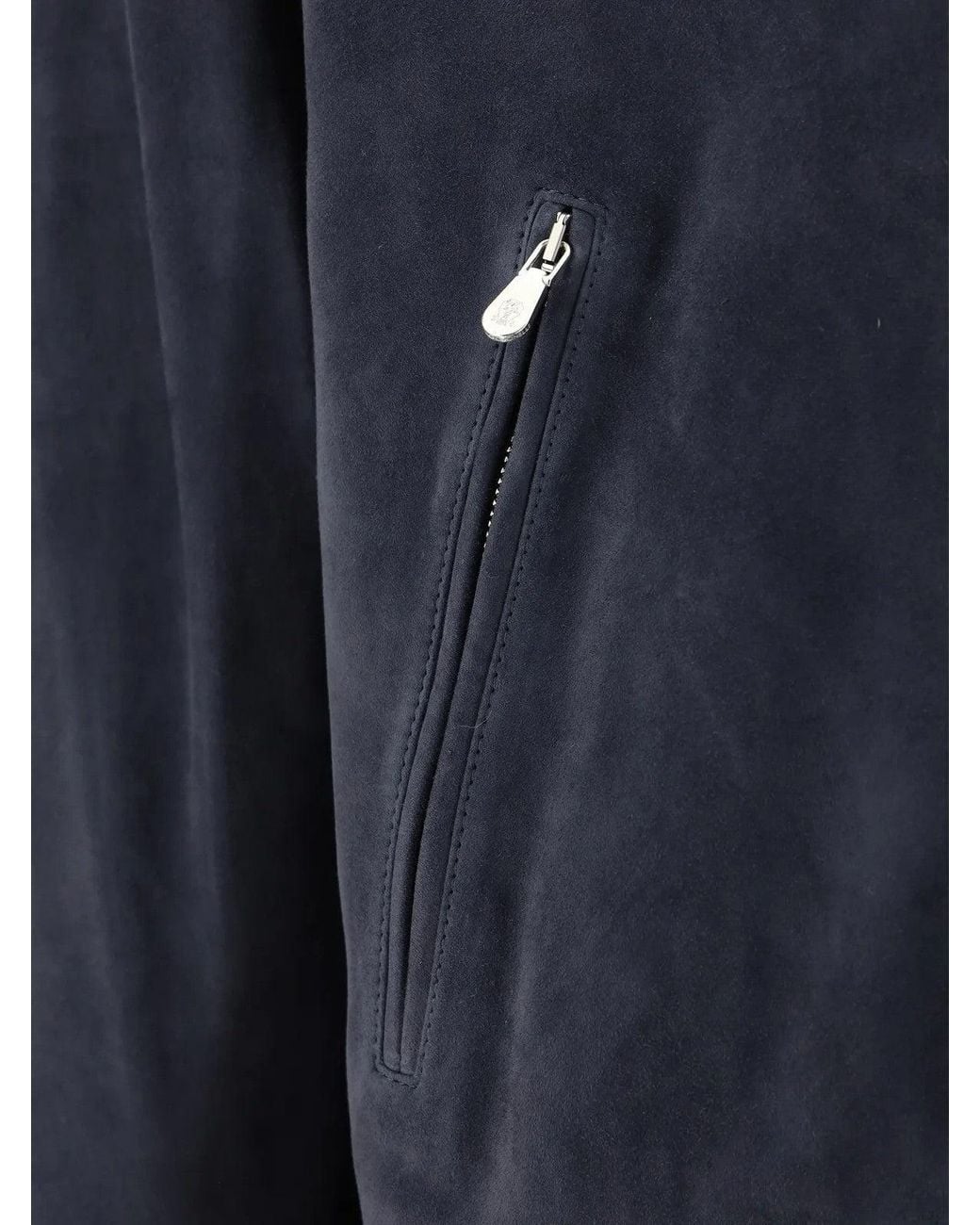 Brunello Cucinelli Blue Leather Hooded Jacket Clothing for men