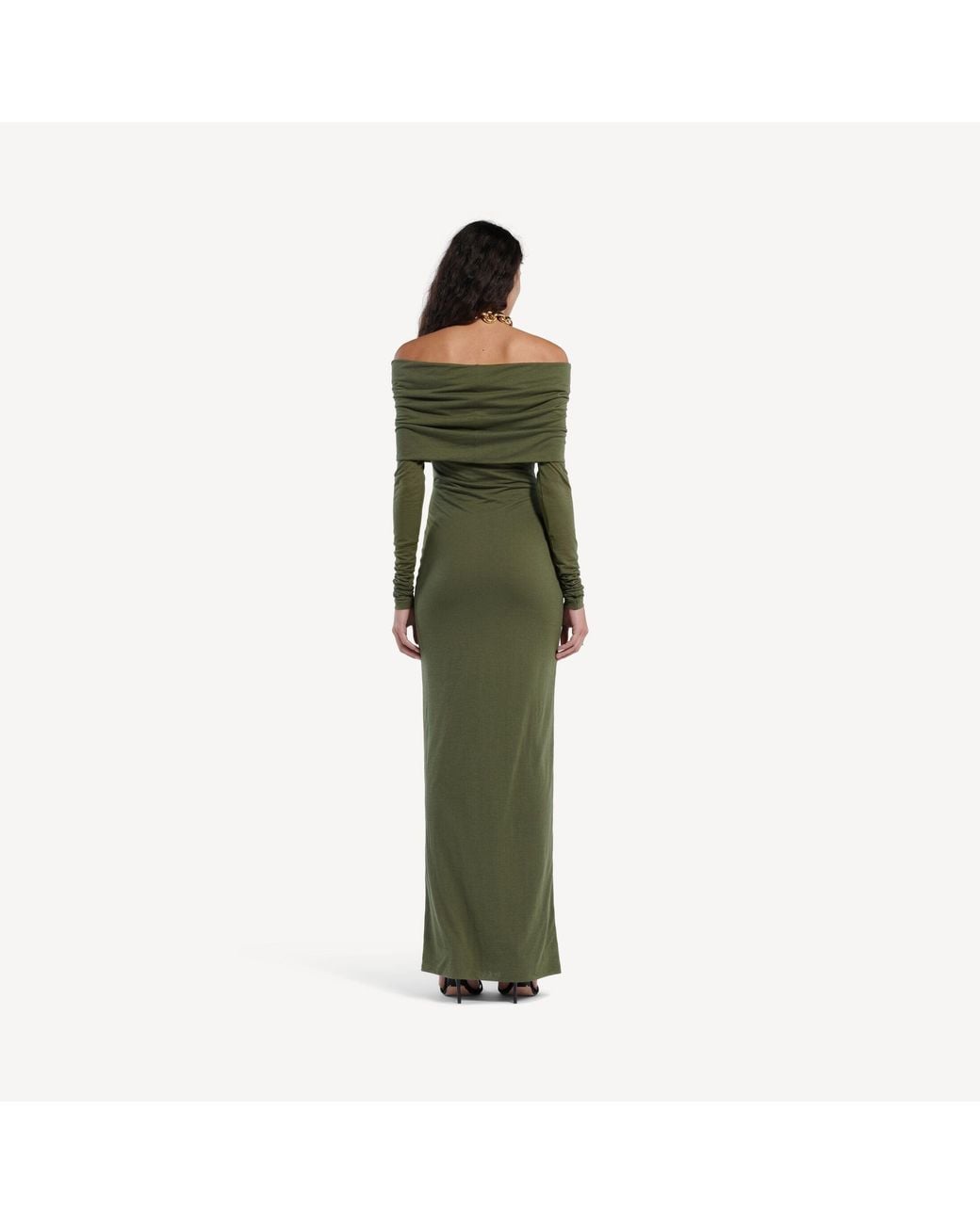 Balenciaga Green Balenciaga Off-Shoulder Dress