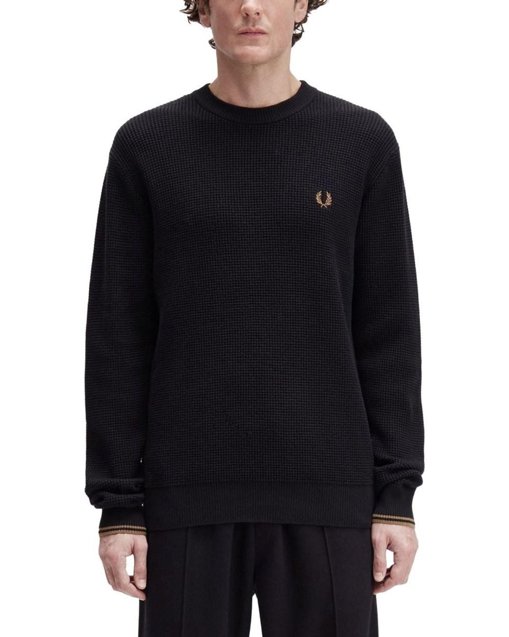 Fred Perry Blue Textured Cotton Jumper Sweater for men