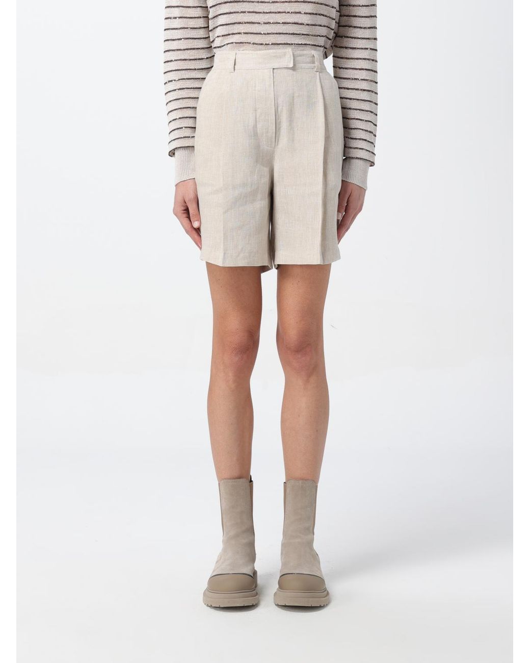 Brunello Cucinelli Naturale Linen Tailored Shorts
