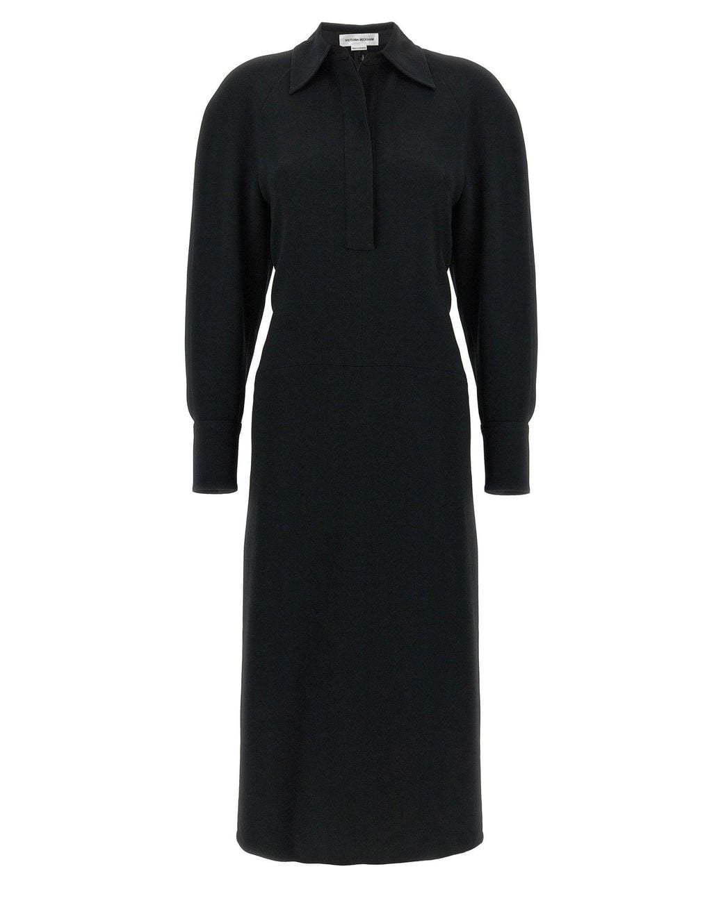 Victoria Beckham Black Polo Collar Midi Dress