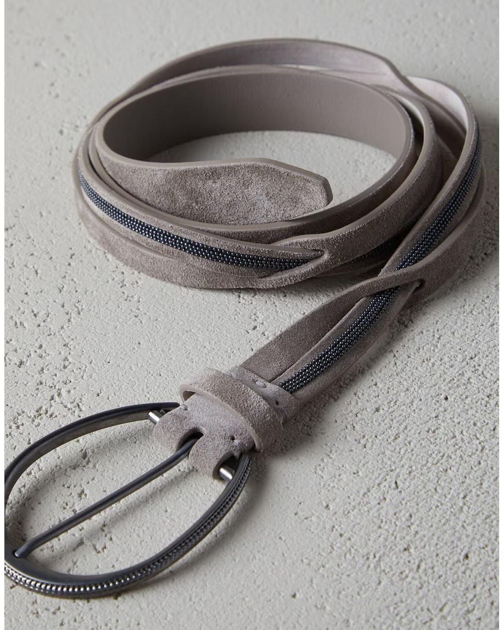 Brunello Cucinelli Gray Ice Suede Belt Oval Buckle