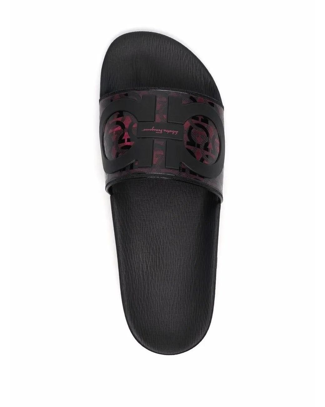 Ferragamo Black Ferragamo Groove Logo-Embossed Sliders for men