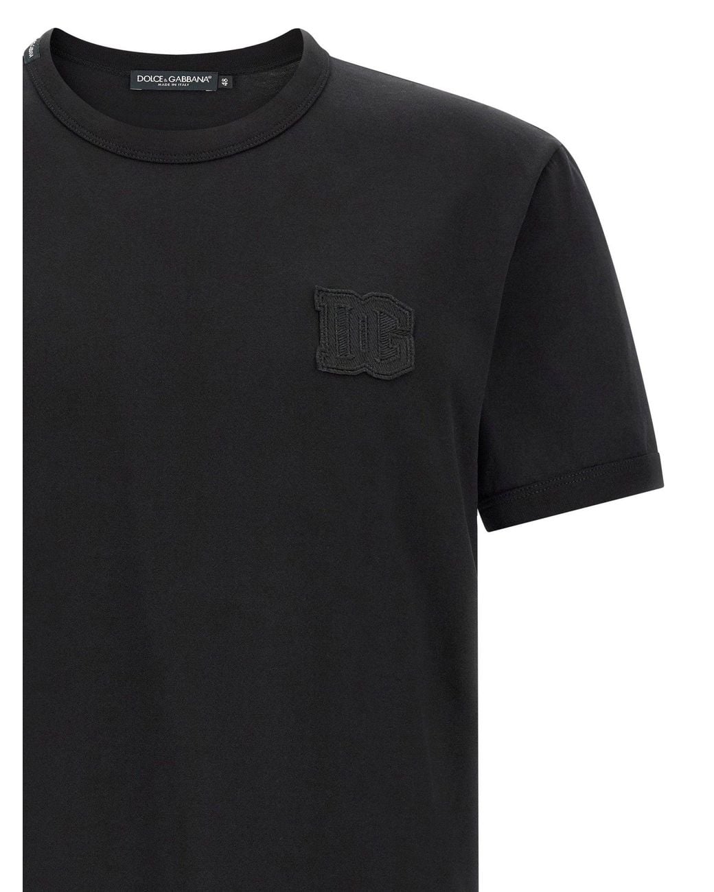 Dolce & Gabbana Black Dolce & Gabbana Logo-Patch Crew Neck T-Shirt for men