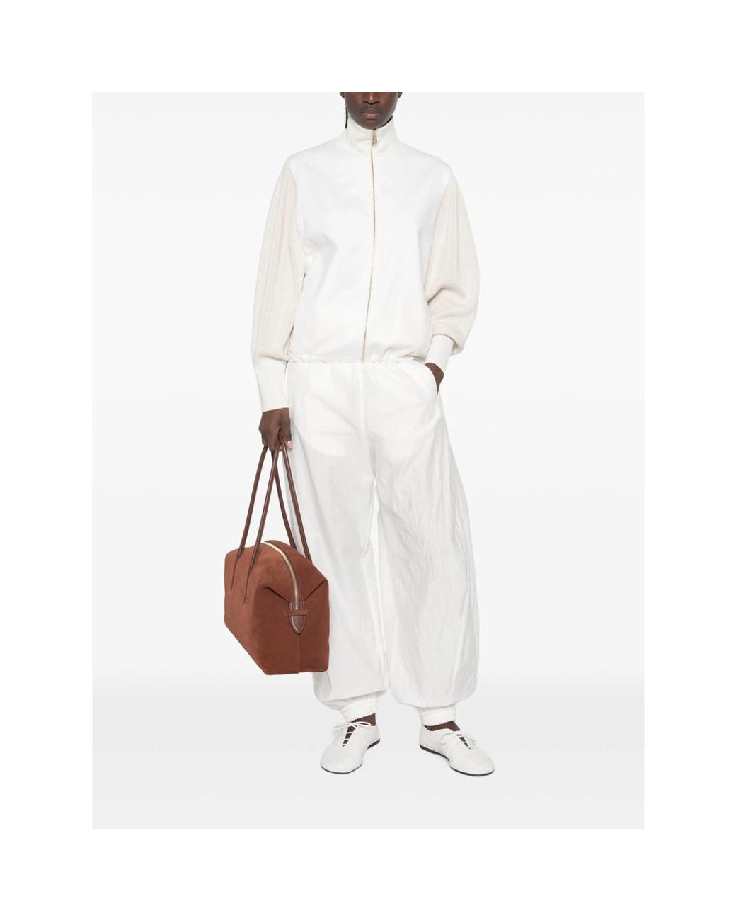 Fabiana Filippi White Ribbed-Knit Panelled Jacket
