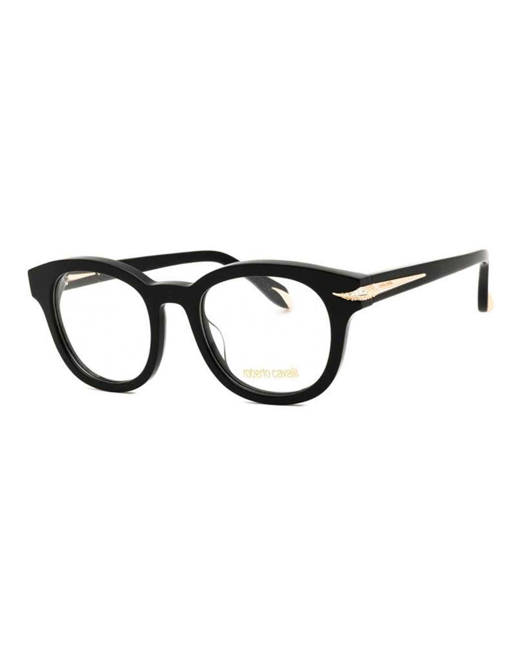 Roberto Cavalli Black Eyeglasses Round Full Rim, Shiny Frame And Clear Demo Lenses Lens Vrc044S700Y