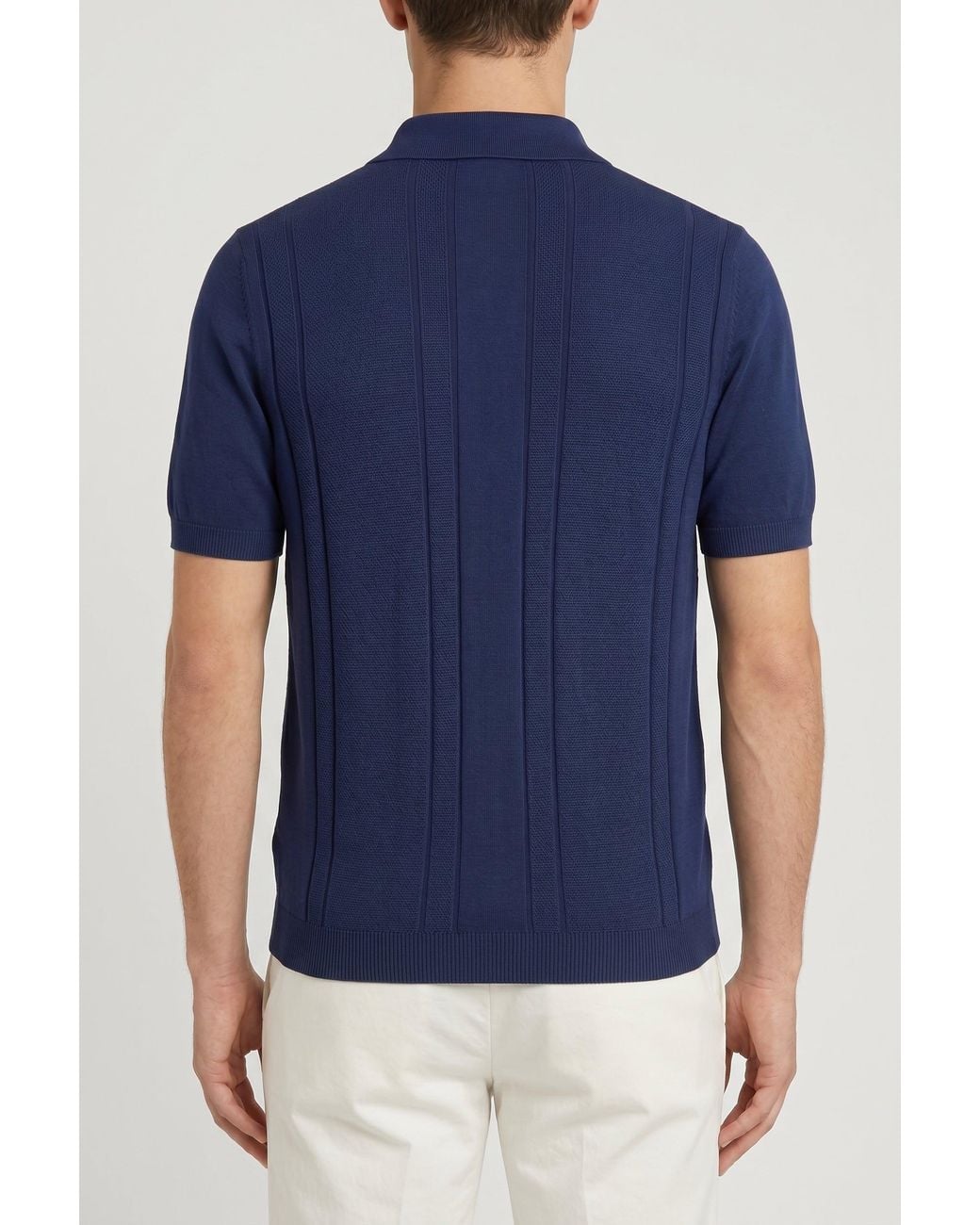 Brunello Cucinelli Blue Dark Textured Polo Sweater for men
