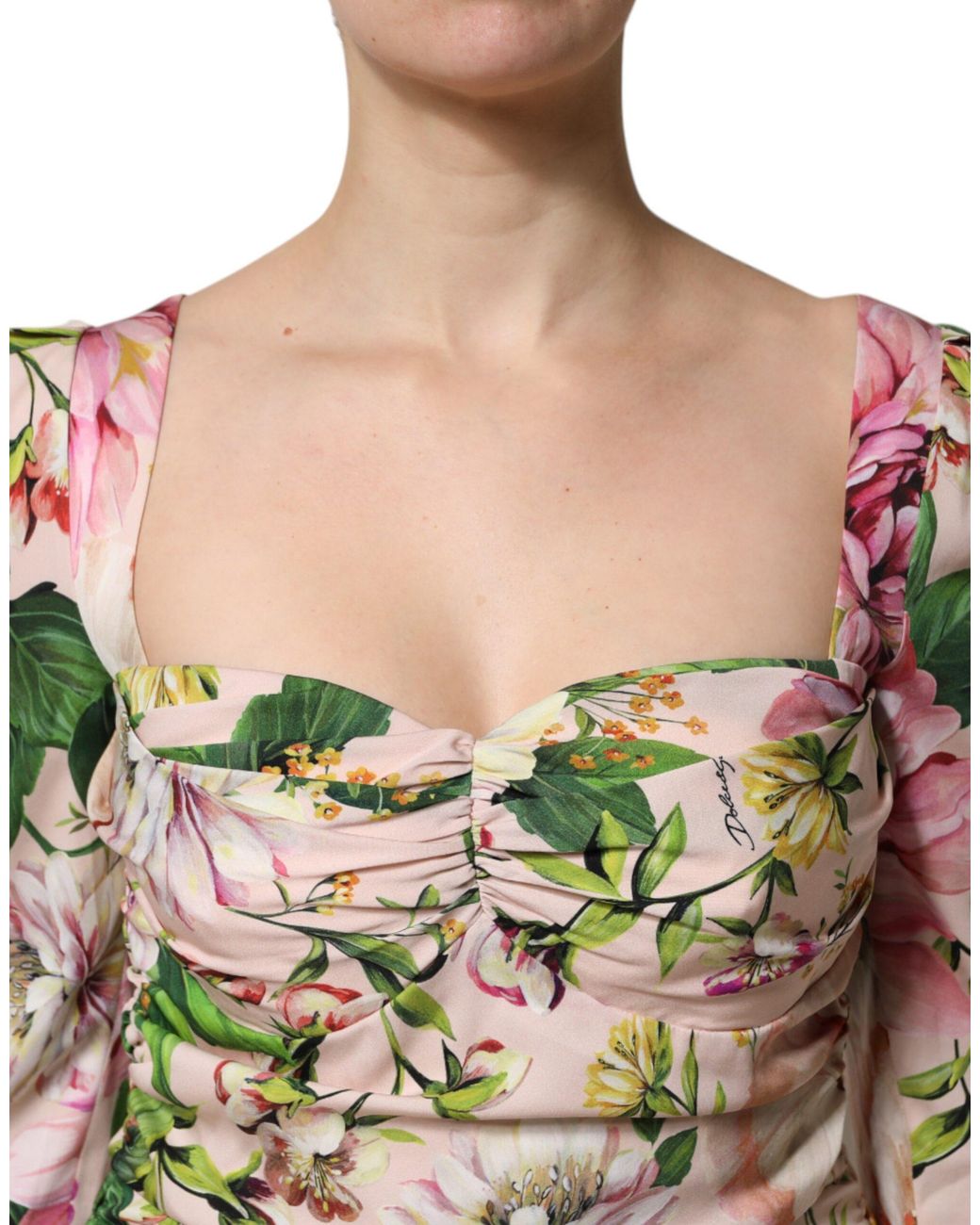 Dolce & Gabbana White Floral Silk Fit And Flared Midi Dress
