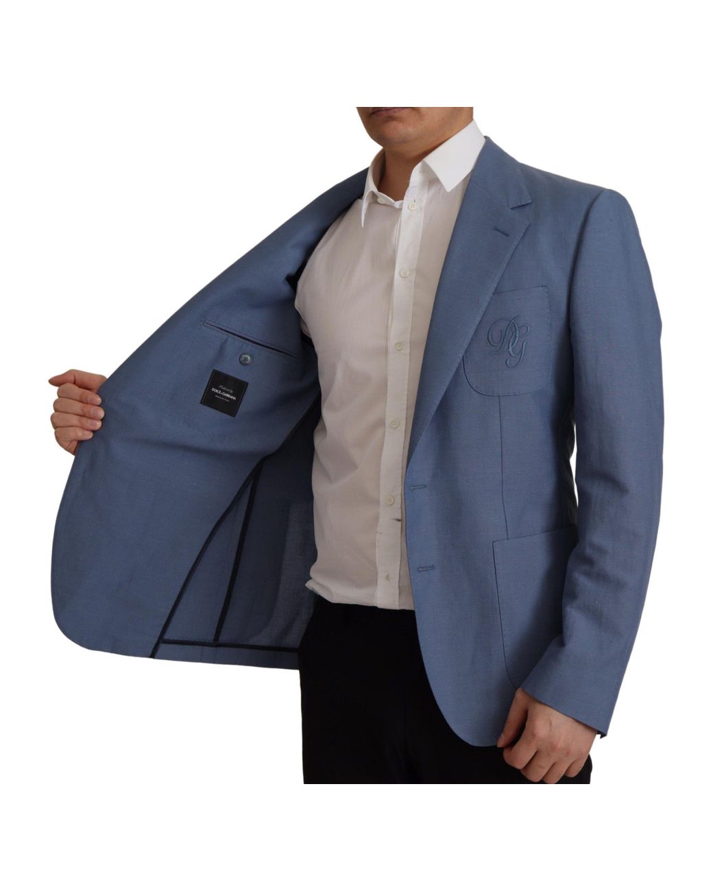 Dolce & Gabbana Blue Single Breasted Logo Blazer Jacket Linen for men