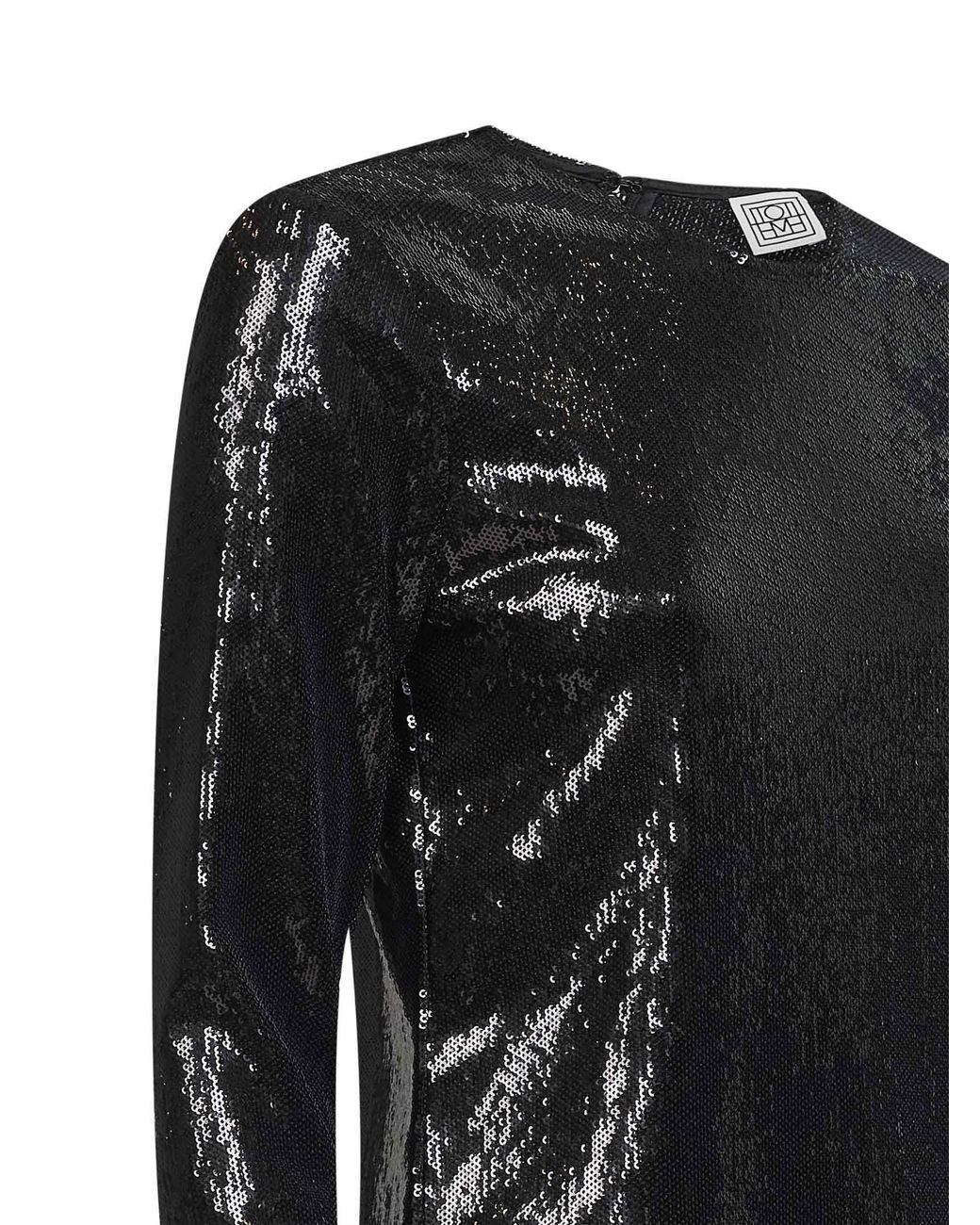 Totême Black Sequin Long-Sleeved Top Polyester Knitwear