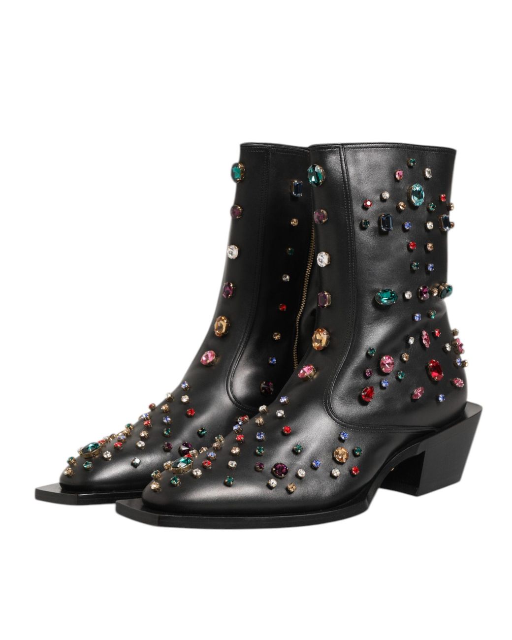 Dolce & Gabbana Black Gem Embellished Leather Ankle Boots for men