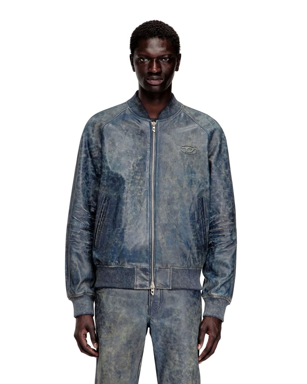 DIESEL Blue L-Cobb Leather Jacket for men