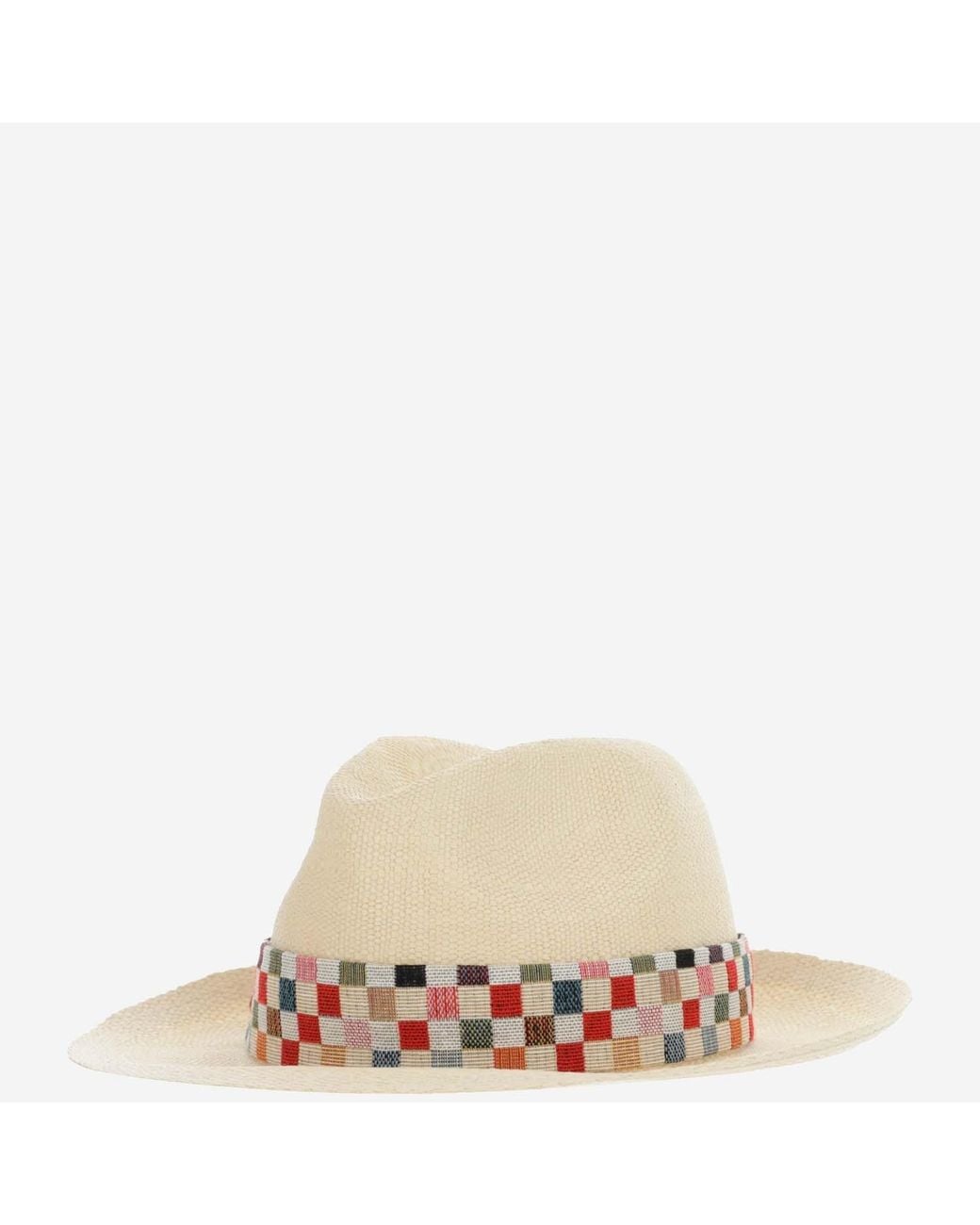 ALEXIA ALVAREZ DE TOLEDO White Panama Hat With Geometric Pattern Raffia